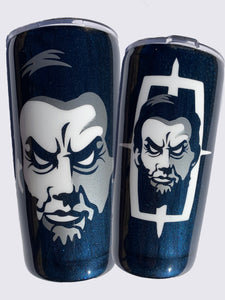 evil Abe custom blue metallic tumbler