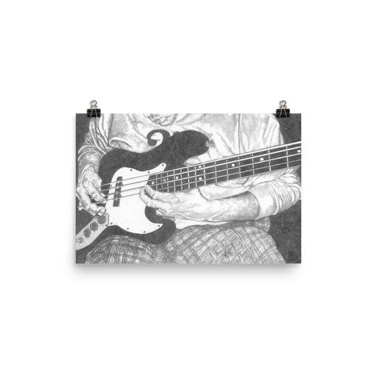 Charcoal Pencil Drawing of a Musician Playing Bass Guitar – Fine Art Poster-Walking The Bass