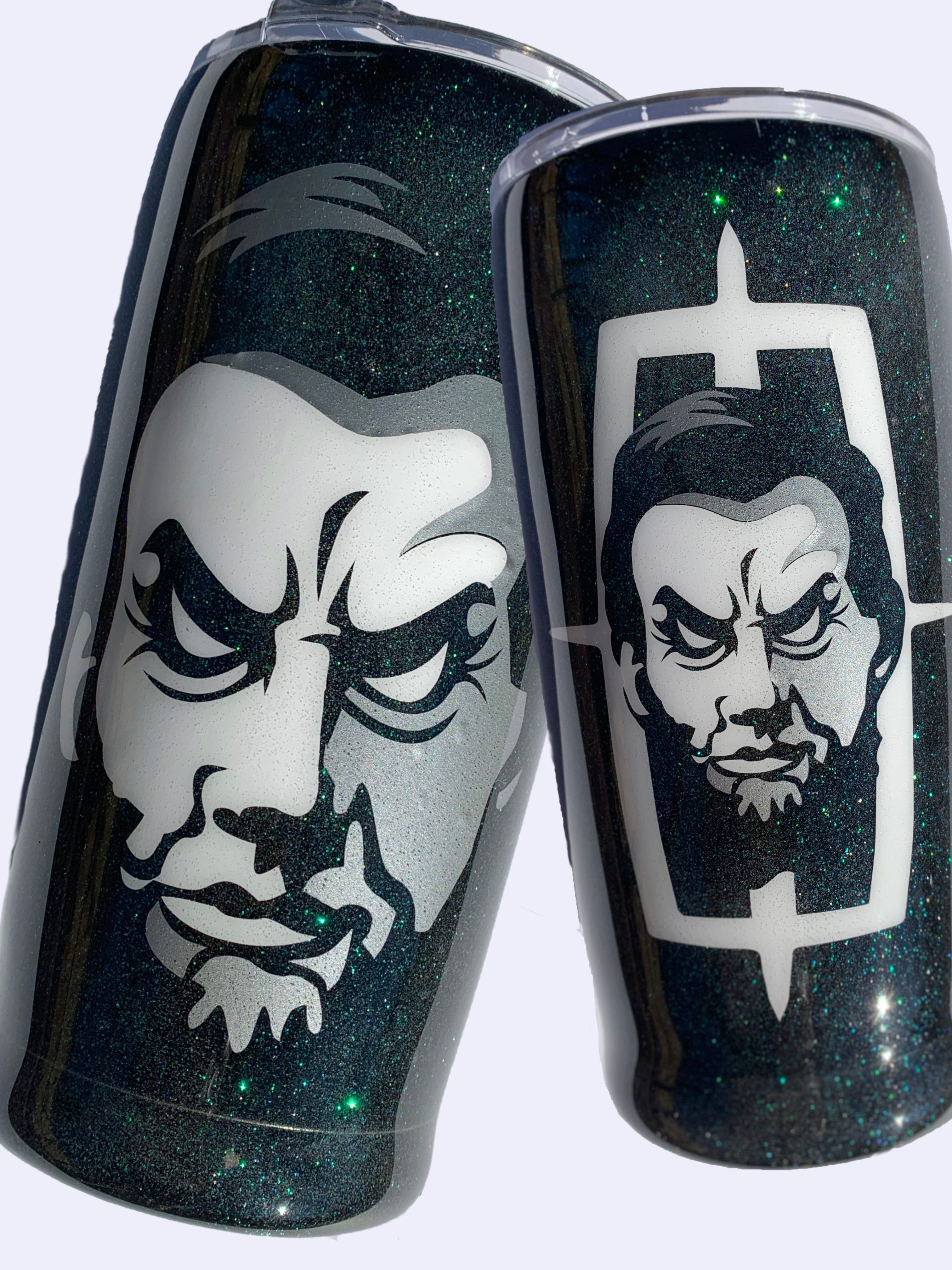 green metallic evil Abe tumbler